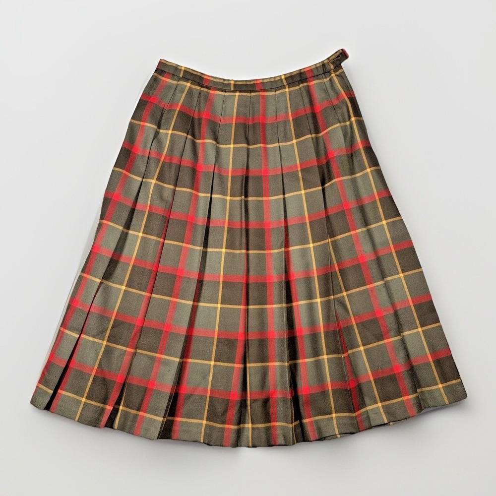 Pendleton Pleated Plaid Skirt Womens 16P Green Wool Midi Vintage USA